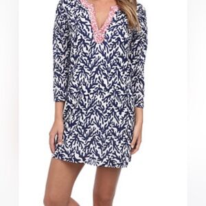 Lilly Pulitzer Courtney Navy Treasure Tunic Dress with Beading - S